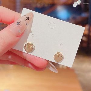Stud Earrings Golden Heart Shape Bow Girls Fashion Metal Korea Small Ear Cuff Piercing Woman Jewelry Gift