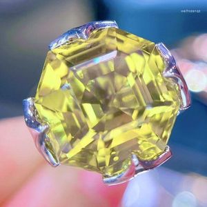 クラスターリングhnトルマリンリングファインジュエリーソリッド18kゴールドネイチャーイエロージェムストーン15.68ctの女性用のダイヤモンド
