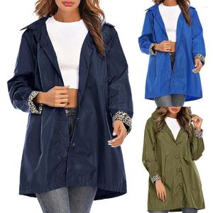 Damen-Trenchmäntel, Damenjacken, Outdoor, aktiv, leicht, mit Kapuze, wasserdicht, einfarbig, langer Regenmantel, Mantel, Windjacke