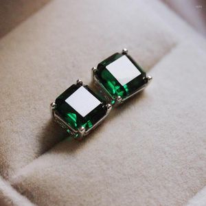 Orecchini a bottone zirconi cubici quadrati semplici ed eleganti per le donne matrimonio da sposa low-key bianco/verde