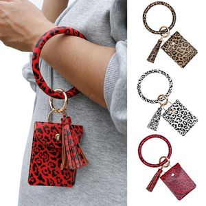 Titulares de cartas women leopard handbag fêmea mini carteira de couro slim portátil anel de mão usando pacote de uso