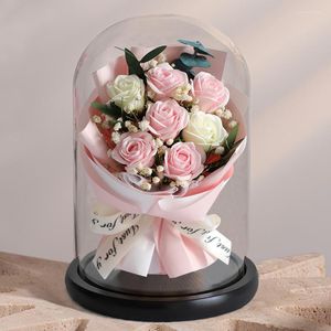 Flores decorativas para sempre preservadas Rose real em cúpula de vidro Mulheres do Dia dos Namorados Day Gifts Eternal Flor para o aniversário do aniversário da mãe