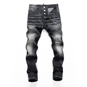 DSQ Slim Schwarz Herren Jeans Cool Guy Jeans Loch Klassisch Hip Hop Rock Moto Casual Design Distressed Denim DSQ2 Jeans 387