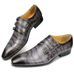 Elite Herren-Schuhe aus hochwertigem echtem Leder mit Krokoprägung, für Hochzeit, Party, Business, Büro, Lederschuhe, grau, spitzer Zehenbereich