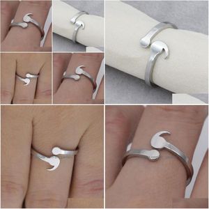 Band Rings Creative Semicolon Design Opening Wave Ring For Women Men Sier Color Inspirational Jewelry Graduate Gifts Lover Dr Dhgarden Dhxdc