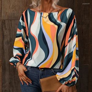 Blusas femininas elegantes lanterna solta Blusa impressa 2023 Summer Lady Tops Moda pintada Um ombro Sexy camisa BLUSA MUJER