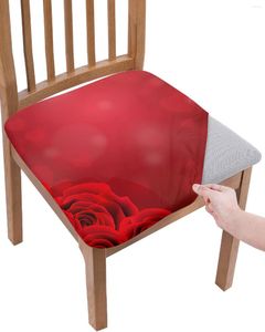 Fodere per sedie San Valentino Rose Red Flower Heart Coprisedili elastici Coprisedili per sala da pranzo Protector Stretch