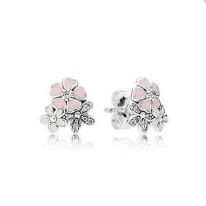 Серьги с розовым цветочным тазиком для Pandora Authentic Severling Silver Party Designer Designer Set Set для женщин -сестер сестер девочек с оригинальной коробкой