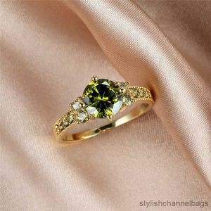 Band Rings Simple Female Olive Green Crystal Jewelry Charm Gold Color Thin Wedding Rings For Women Cute Bride Round Zircon Engagement Ring