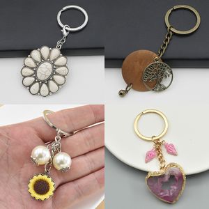 YLWHJJ brand New women Charm Pearl Keychain Flower resin turquoise Tree heart bag key chain fashion jewelry key ring Accessories