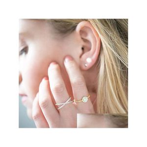 Anéis de banda Princess Round Cut Diamond Ring 18K Rose Gold Cross cheia de jóias de jóias Aniversário de noivado Deli Deli Dhgarden Dhfyx