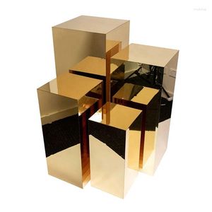 Party Decoration 4pcs)Factory Direct Wholesale Gold Mental Clear Acrylic Display Square Rectangle Plinths Wedding Backdrop Decor Yudao730