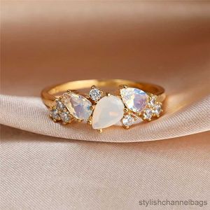 Band Rings Vintage Female White Crystal Moonstone Jewelry Cute Gold Color Wedding Rings For Women Luxury Engagement Valentines Day Gift