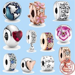 925 charm beads accessories fit pandora charms jewelry High Quality Jewelry Gift Wholesale Rose Gold Pink Clip Enamel