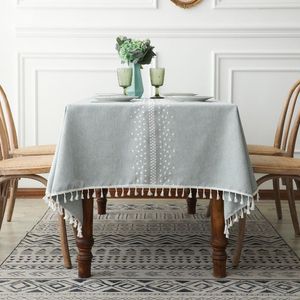 Table Cloth Dense Circle Linen Tablecloth Rectangular Fringed Edge Cover Blue Pink Solid Color With Tassel Dining