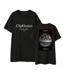 Kpop exo pianeta 5 esplorazione concerto stessa terra stampa maglietta stile estivo unisex nero bianco o collo maglietta manica corta 21073954007