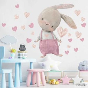 Adesivos para crianças de brinquedos de brinquedos fofos adesivos de parede de corações de coelho para crianças quarto garotas decoração de bebê decoração berçário kawaii cartoon coelho papel de parede