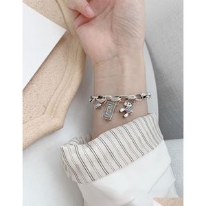 Charm Bracelets Sier Vintage Horse Dollar Fish Head Pendant Chain Bracelet Female Unique Design Fashion Coin Wholesale Drop Delivery Dhyyd