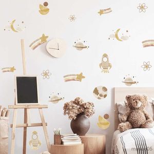 Barnens leksaks klistermärken Space Moon Sun Rainbow Wall Sticker Burt Orange Watercolor Children's Nursery Wall Decals Baby Kids Room Home Decor