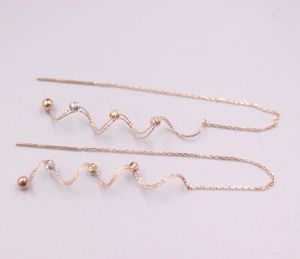Dangle Earrings Pure 18K Rose Gold Women Curved Wavesカラフルなビーズoリンクチェーン / 1.3g