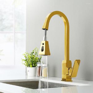 Kitchen Faucets Faucet White And Gold Brass Pull Out Tap Single Hole Handle Swivel 360 Degree Sink Cold Mixer