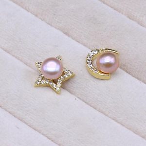 Ohrstecker Natürliche Süßwasser Runde Perle Lila Stern Mond Ohrring Ohrstecker Für Frauen Charme Schmuck Klassische Süße Zubehör