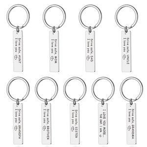 Drive Safe Mama Dad Onkel Tante Bruder Schwester Opa Oma Edelstahl Keychain Keyring Mode Frauen Männer Schmuck Geschenk