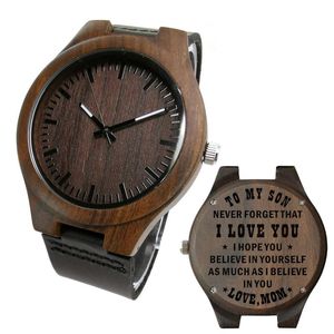 Wristwatches My Son-Fashion Automatic Quartz Sandalwood Men Watch Engravd Wood Luxury WristWatch Birthday Graduation Gifts