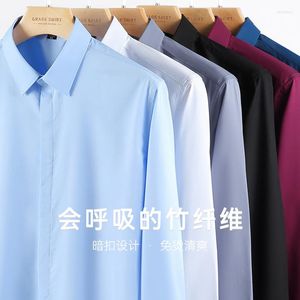 Camisas casuais masculinas camisa de negócios masculina fibra de bambu de verão, amigável de pele respirável, amigável de manga longa de manga longa