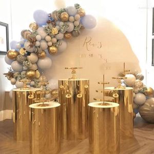 Party Decoration 5pcs/set)Wedding Pillar Column White Round Acrylic Mirror Gold Cube Plinth Yudao642