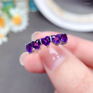 Cluster-Ringe YULEM Natürlicher Amethyst-Ring 925 Sterling Silber Band Herzform Schönes Damen-Geburtstagsgeschenk Sonderangebot