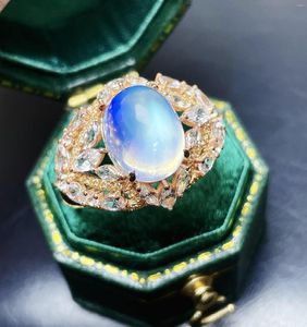 Cluster Rings LR712 Fine Jewelry 18K Gold AU750 Sri Lanka Origin Natural Moonstone Gemstone 4.2ct Female's For Women