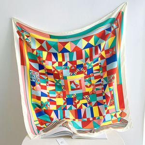 Саронгс 90 см ручной ручной твил твил шелковый шарф -шарф женщин геометрический принцип скрученные квадратные шарфы эхарп.