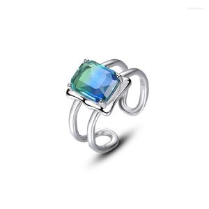 Klusterringar amaiyllis 925 sterling silver minimalistisk gradient turmalin pekfinger ring personlighet öppen smycken