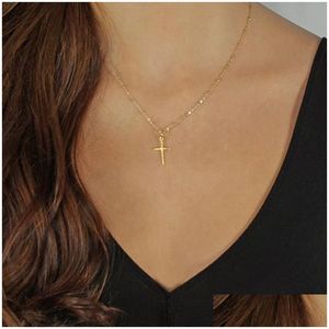 Collane con ciondolo Più nuova moda Estate Sier Catena Croce Collana Piccolo regalo di gioielli religiosi in oro per le donne Goccia all'ingrosso Consegna Dhkmw