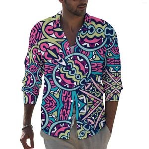 Camicie casual da uomo Camicia con stampa bohémien Primavera rosa mandala viola Camicette moda uomo Manica lunga Abiti street style Grandi dimensioni