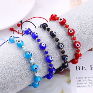 Charm Bracelets 1Pc Classic Blue Evil Eyes Palm Round Glass Beads Bracelet Wishing Elastic Rope Chain For Womens Fashion Jew Dhgarden Dhs7X