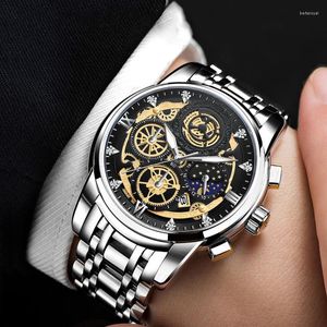 Wristwatches Luxury GOLD Men's Watches 2023 Quartz Watch Top Brand Big Dial Business Male Clock Waterproof Luminous Date Steel Men