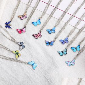 Colares pendentes Colar de borboleta de gradiente azul coreano para mulheres meninas pintas coloridas Butterflies Gardaça Presente de Jóia por atacado Drop Dhfjg