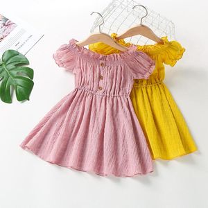 Moda de menina de vestidos de menina 2-6 anos crianças garotas vestem verão chiffon cintura elástica de manga curta filhos de roupas amarelas doces