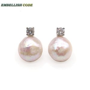 Stud 12mm Nearround White Edison Pearls Semicircle Rough Face and Shine Stud Earring Simple With Kernel Freshwater Mabe Kind Pear 230515