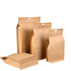 Storage Bags 50Pcs Brown Kraft Paper Aluminum Foil Stand Up Bag With Hang Hole Self Grip Seal Tear Notch Doypack Food Candy Tea