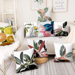 Pillow Home Decoration Pink Plant Art Painting Print Pillowcase Watercolor Leaves Decor Sofa Throw Pillows 17in