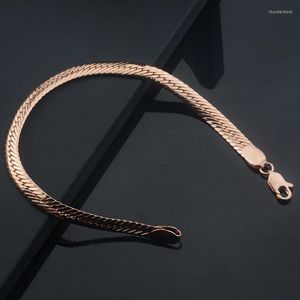 Link Bracelets FJ Jewelry 5mm 19cm Women Men 585 Rose Gold Color Middle White Cuban Bracelet Chains