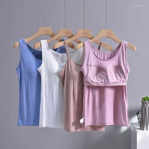 Camisoles tankları 2023 Kadınlar Yazılı Sütyenli Yastıklı Kadın Modal Kolsuz Nefes Alabaş Fitness Camisole Lady Solid Push Yukarı Yuvarlak Yelek D945