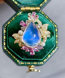 Klaster Pierścienie LR712 FINE Jewelry 18K Gold AU750 Sri Lanka Origin Natural Moonstone Cones 5ct For's For Women