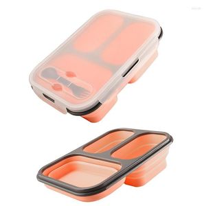 Dinnerware Gets Silicone Lanch Box Portátil 3 Grid Recipiente lavável dobrável com colher para lava -louças para crianças adultas