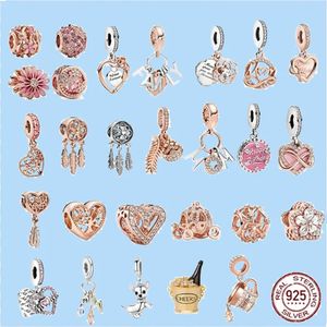 925 charm beads accessories fit pandora charms jewelry Dangle Rose Gold Pink Charms Bead