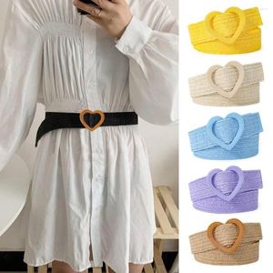 Belts Female Women Bohemian Heart Buckle Braided Straw Woven Belt Waist Wide Waistband