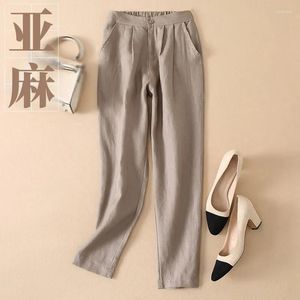 Calça feminina linho de algodão largura perna larga feminina de cintura alta colisão 2023 sólido fit solto straight pantalones de mujer